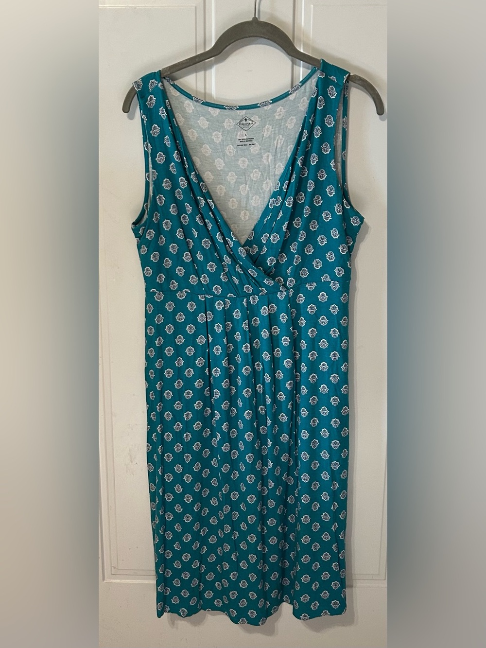 St. John's Bay Teal Blue Floral-Print Sleeveless Wrap Dress